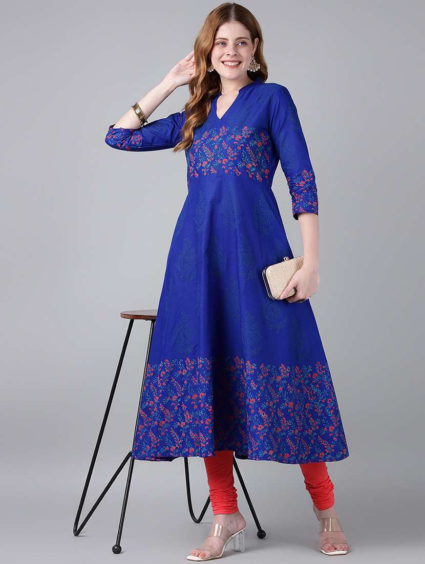 women printed three quarter sleeve anarkali kurta