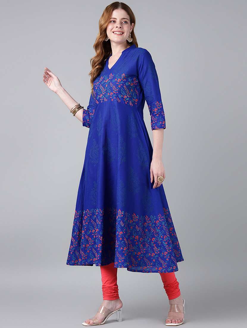 women printed three quarter sleeve anarkali kurta - 22316936 -  Standard Image - 1