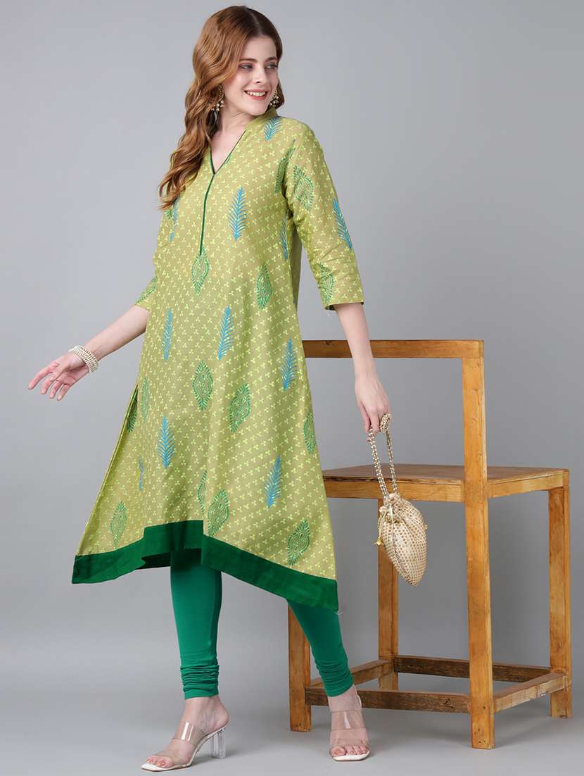 women printed three quarter sleeve a-line kurta