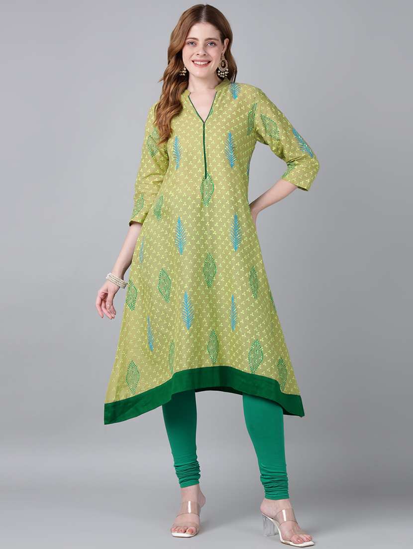 women printed three quarter sleeve a-line kurta - 22316937 -  Standard Image - 1