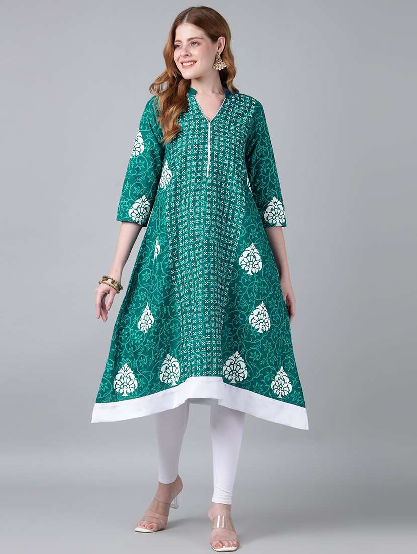 women printed three quarter sleeve a-line kurta - 22316938 -  Standard Image - 1