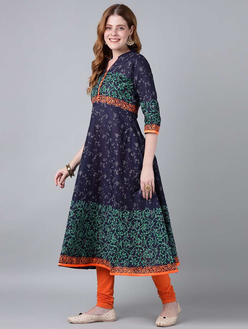 women printed three quarter sleeve anarkali kurta - 22316939 -  Standard Image - 1