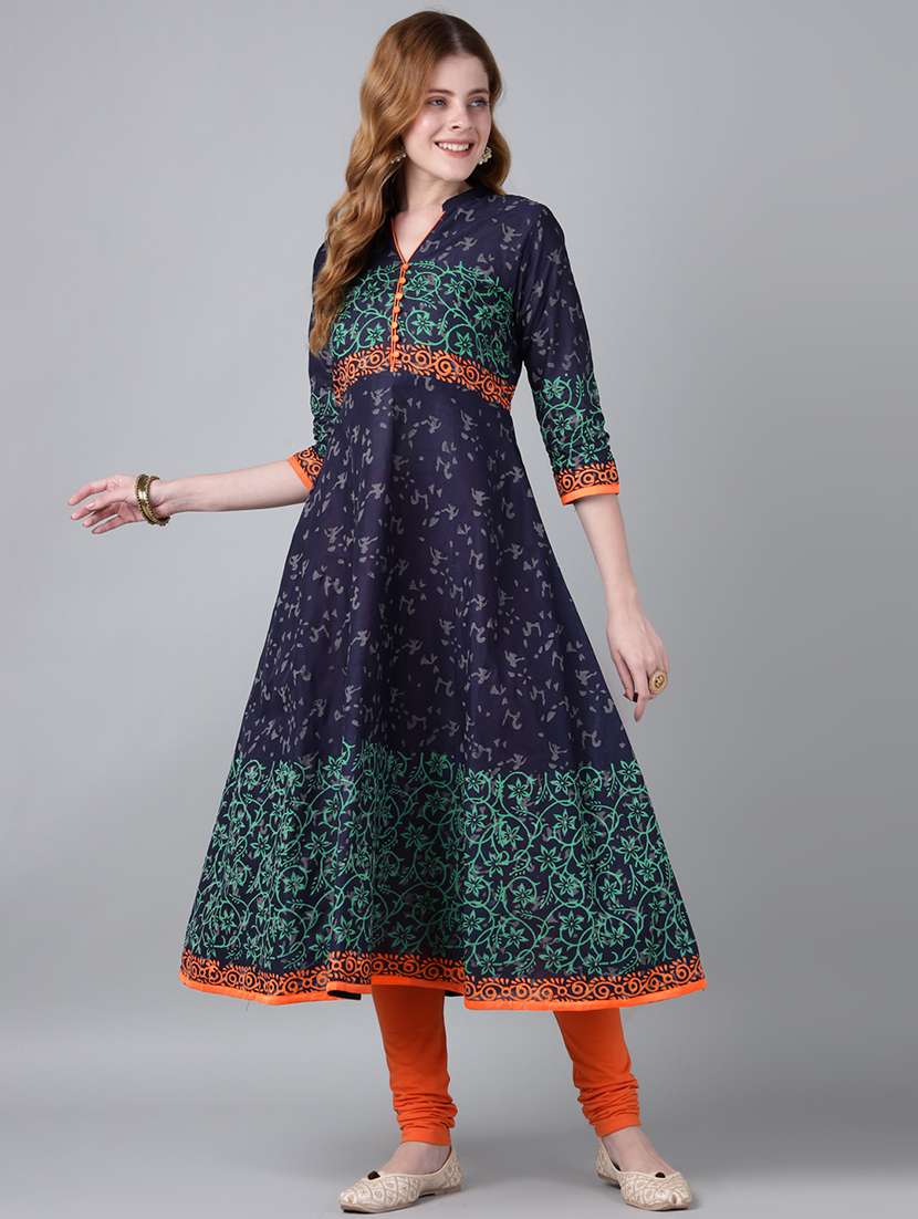 women printed three quarter sleeve anarkali kurta - 22316939 -  Standard Image - 4