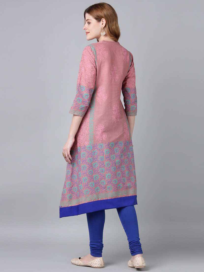 women printed three quarter sleeve a-line kurta - 22316940 -  Standard Image - 4
