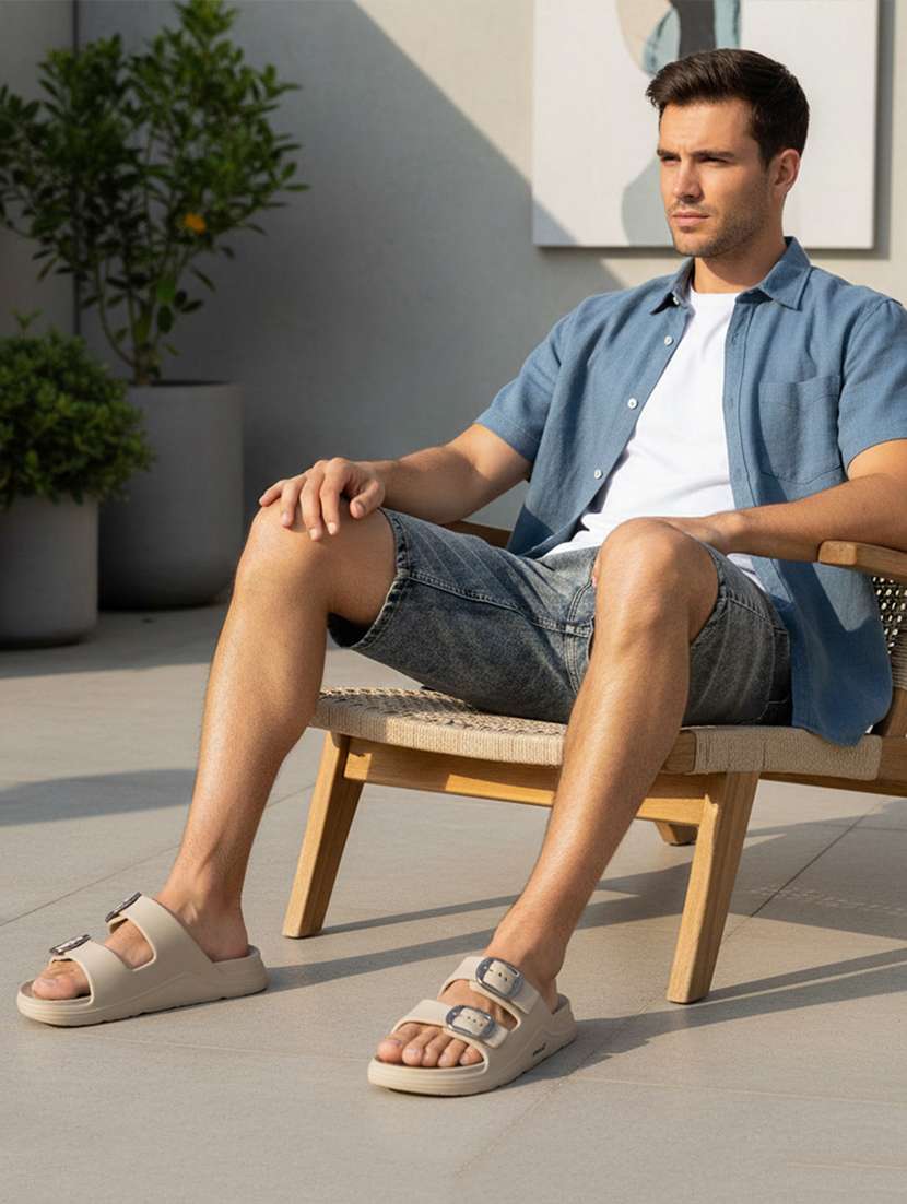 men beige slip on slider - 22316945 -  Standard Image - 4