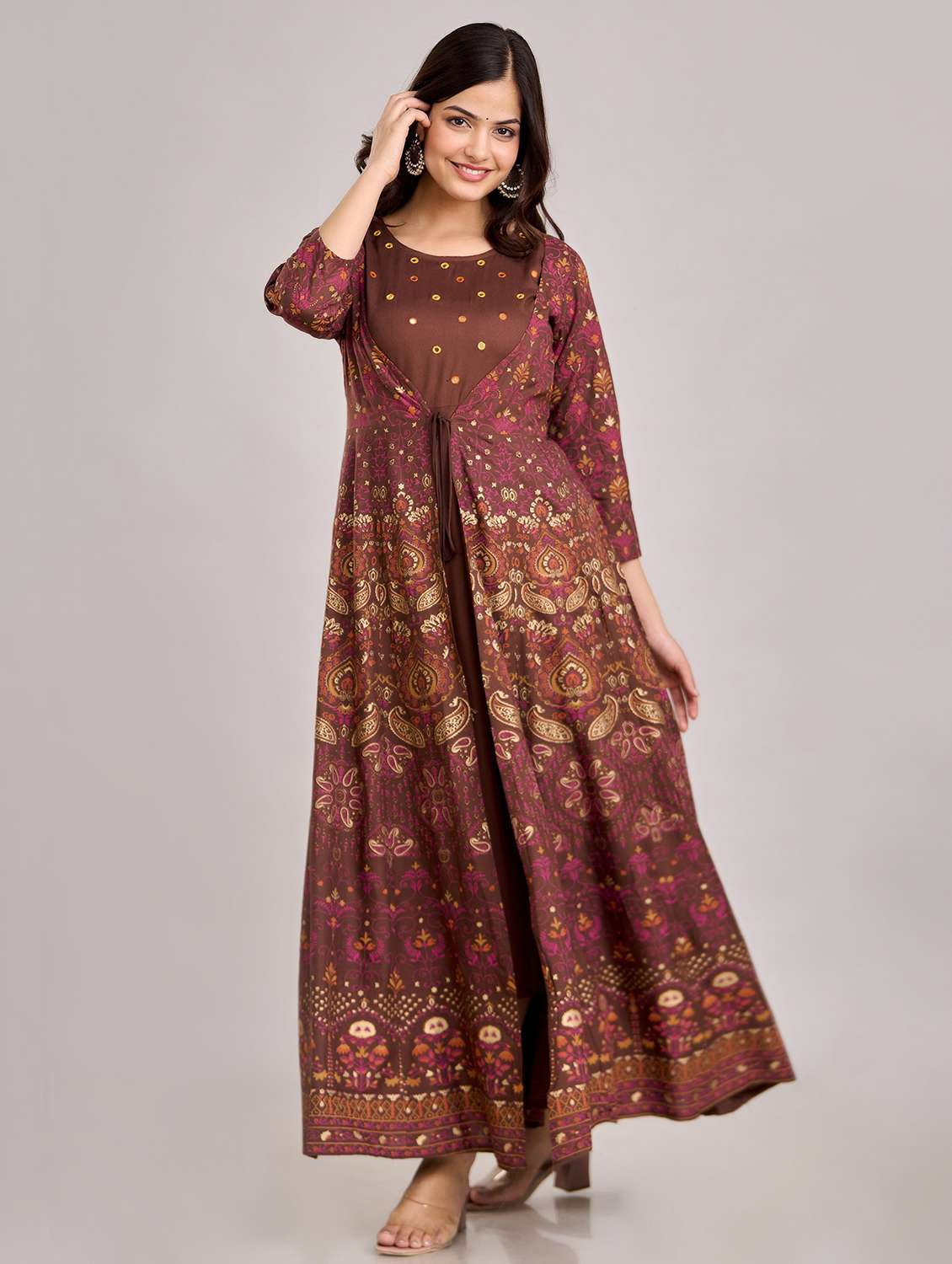 women printed three quarter sleeve ethnic dress - 22316958 -  Standard Image - 1