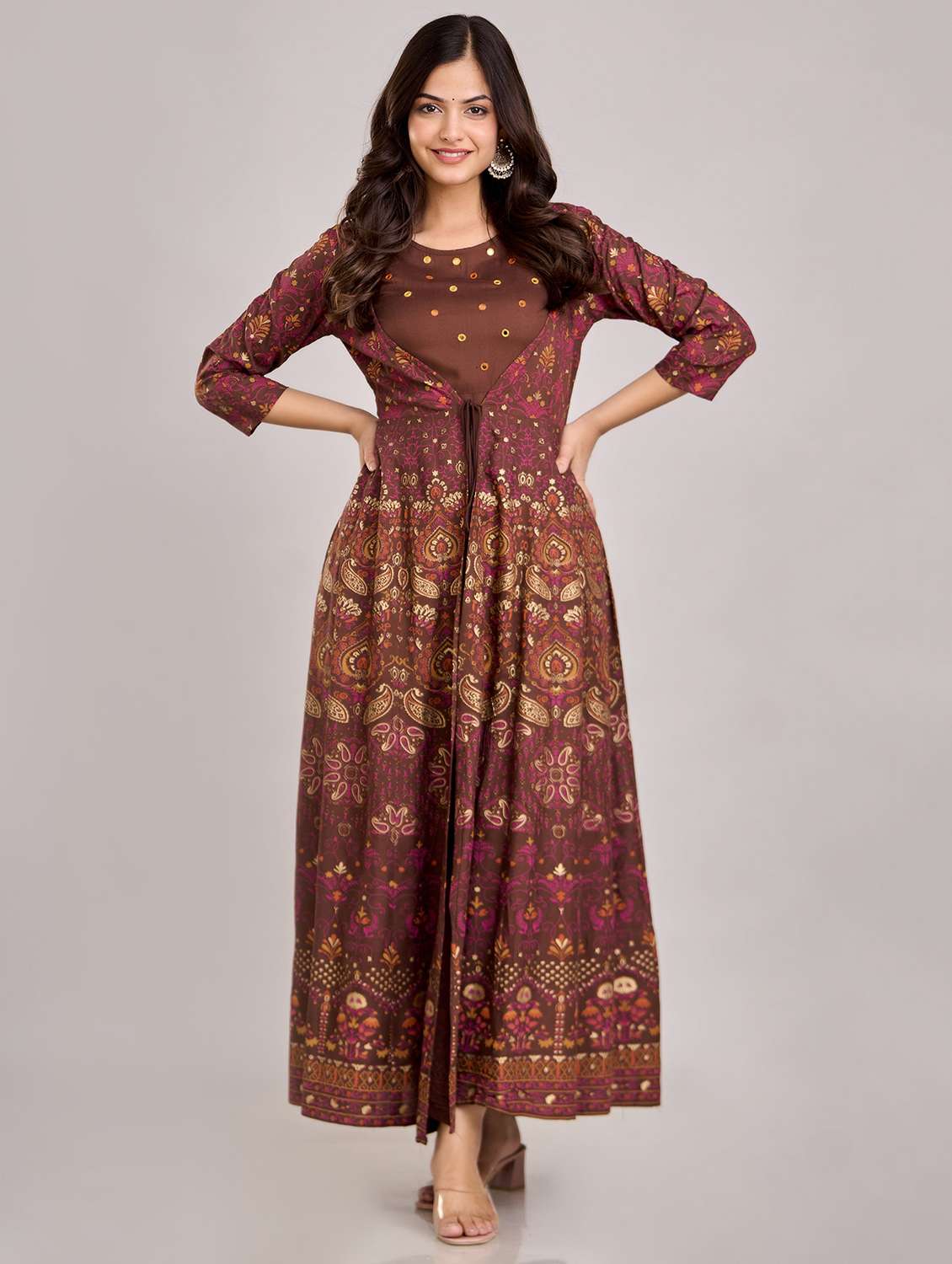 women printed three quarter sleeve ethnic dress - 22316958 -  Standard Image - 4