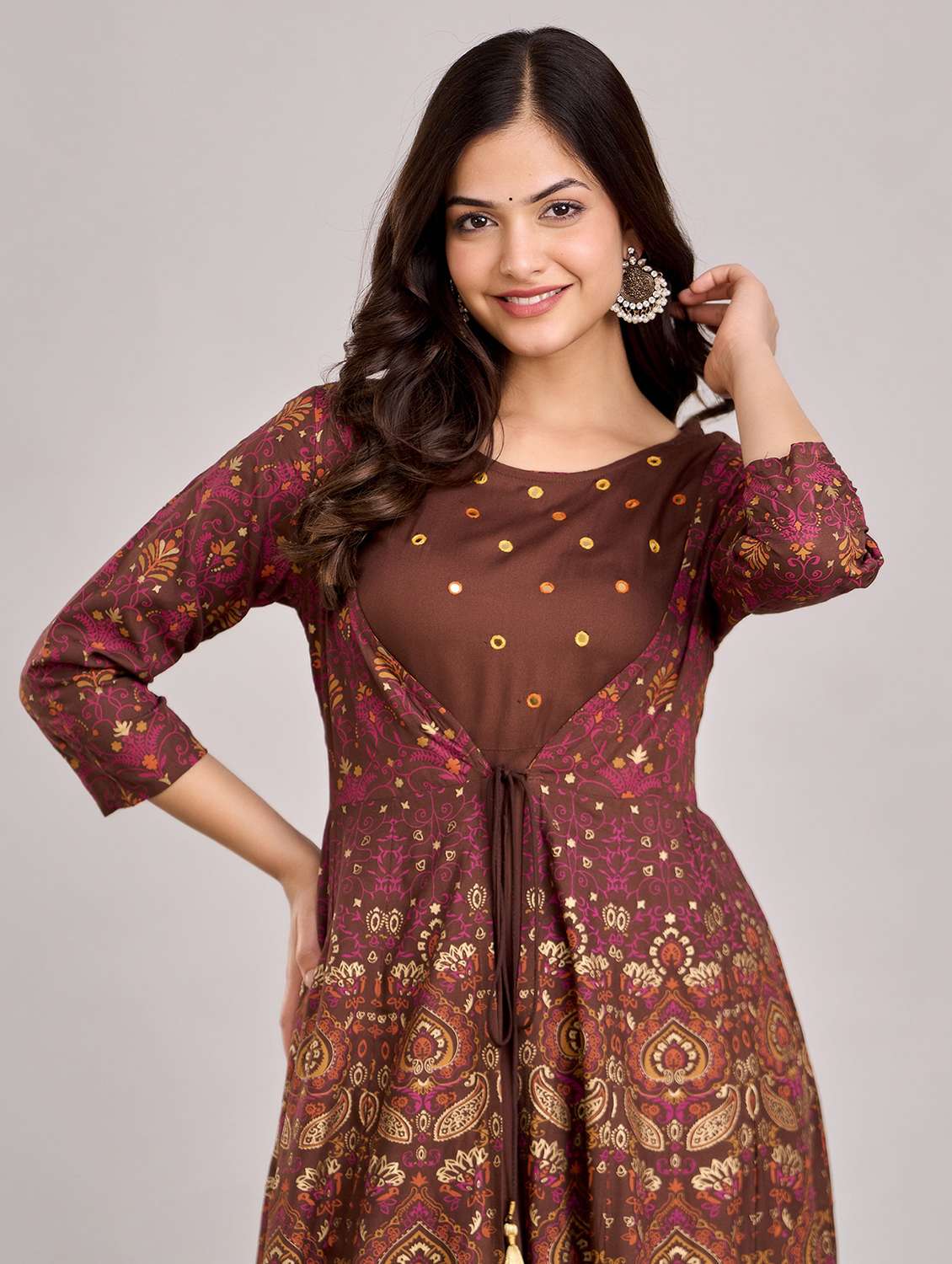 women printed three quarter sleeve ethnic dress - 22316958 -  Standard Image - 6
