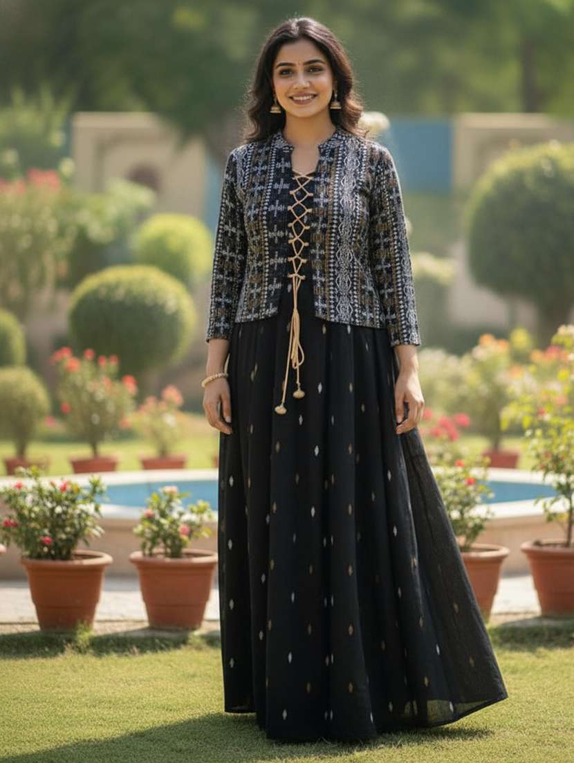 women printed three quarter sleeve ethnic dress - 22316960 -  Standard Image - 1