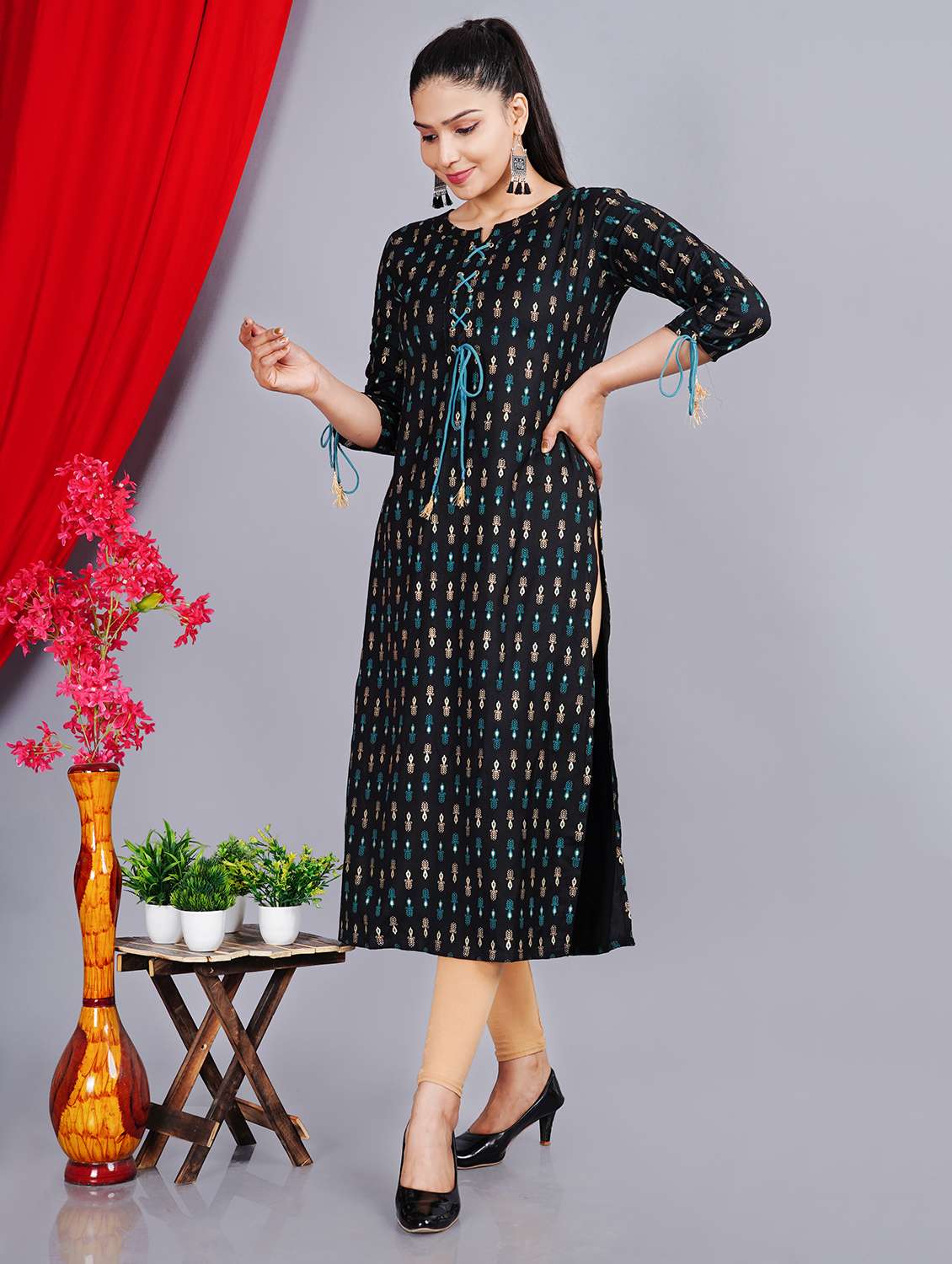women printed three quarter sleeve straight kurta - 22316961 -  Standard Image - 1