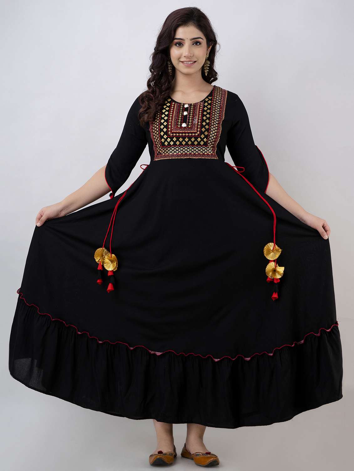 women solid with work short sleeve ethnic dress - 22316963 -  Standard Image - 1