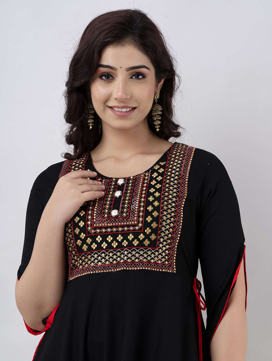 women solid with work short sleeve ethnic dress - 22316963 -  Standard Image - 6