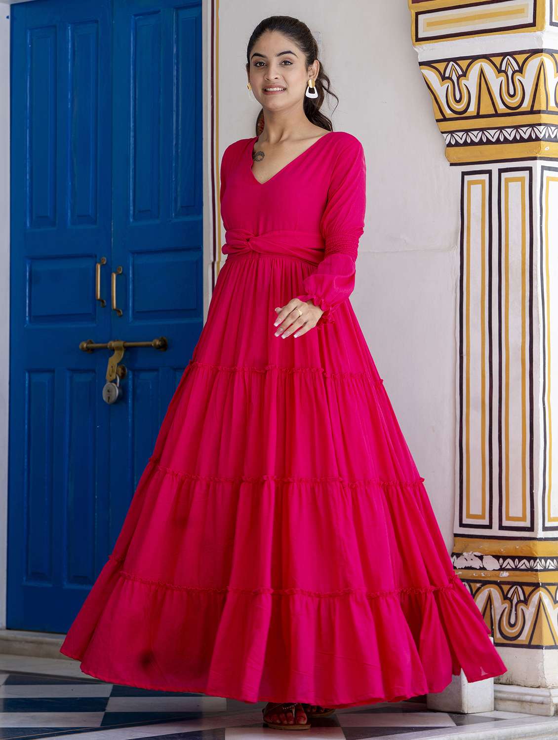 women solid long sleeve ethnic dress - 22316965 -  Standard Image - 1