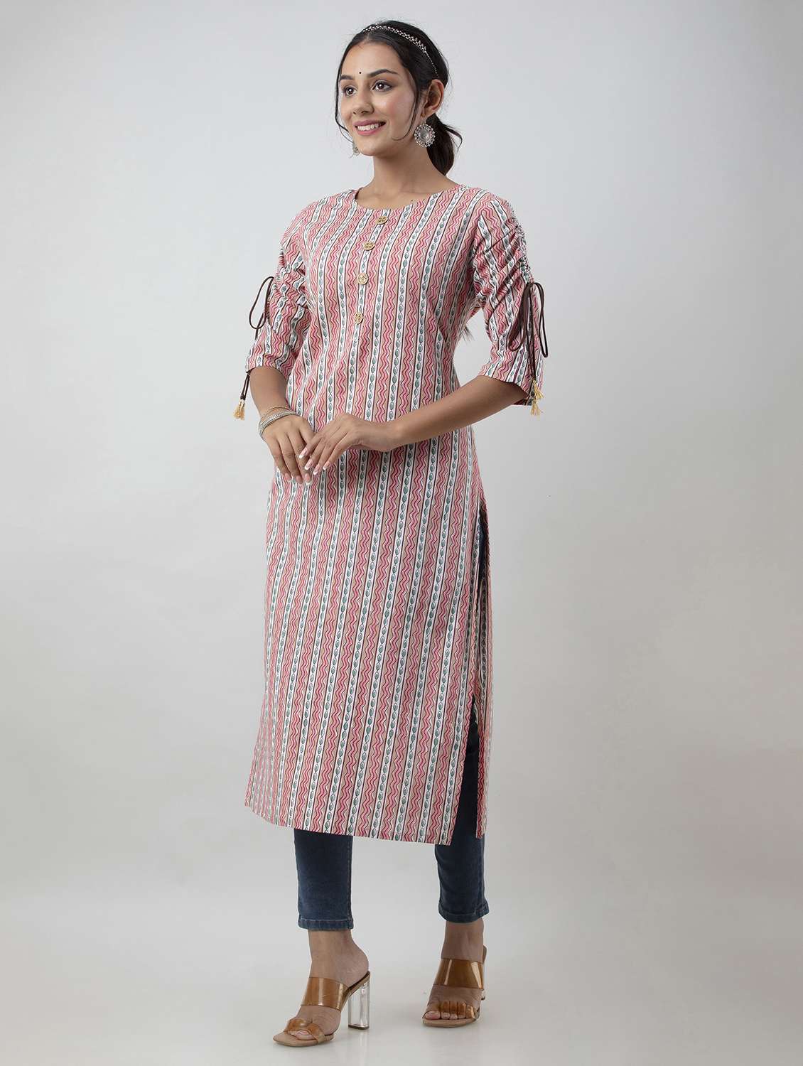 women printed three quarter sleeve straight kurta - 22316966 -  Standard Image - 1