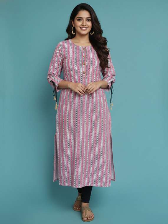 women printed three quarter sleeve straight kurta