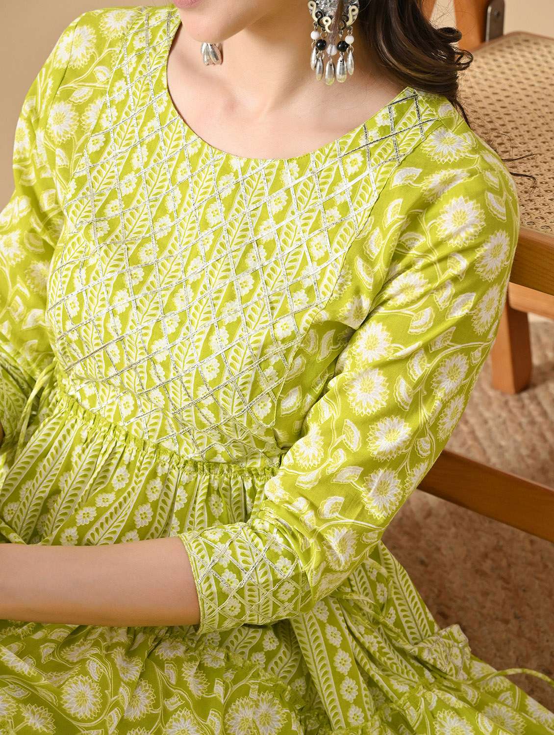 women printed three quarter sleeve ethnic dress - 22316977 -  Standard Image - 6