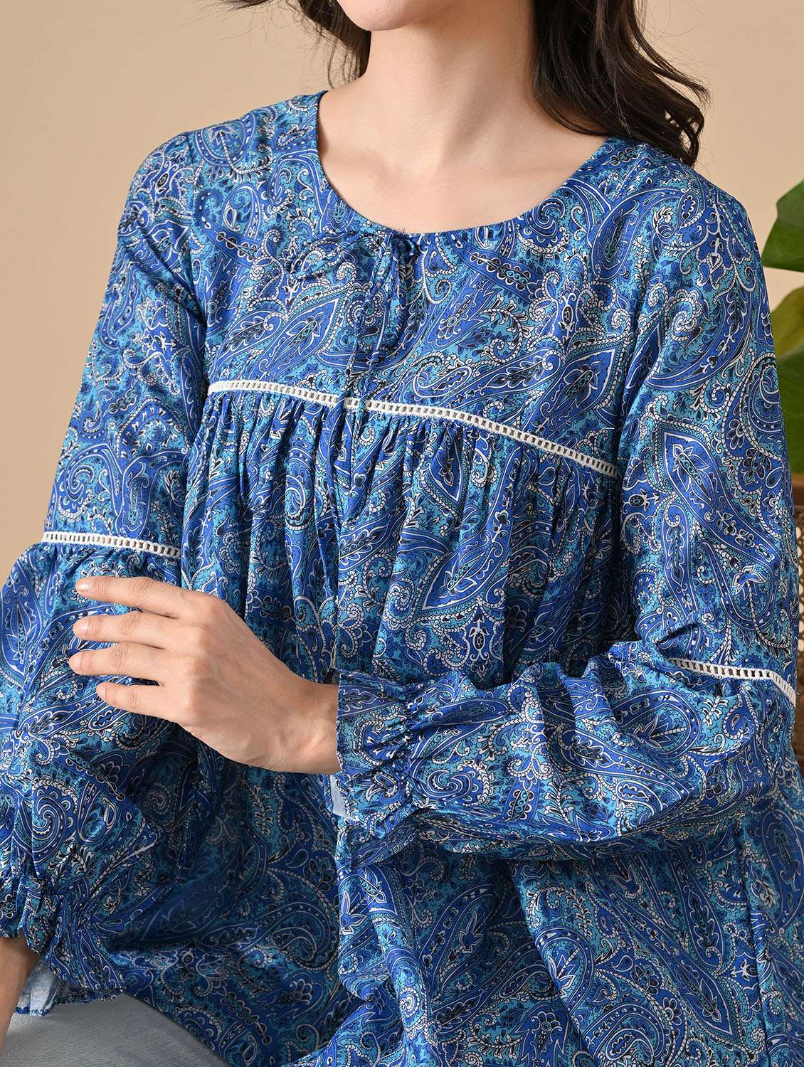 women paisley printed bishop sleeve ethnic top - 22316981 -  Standard Image - 6