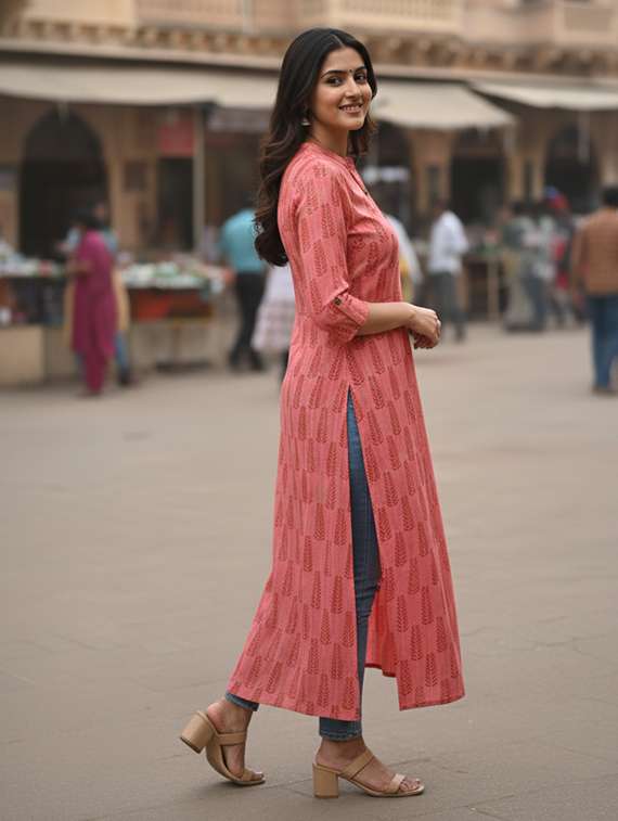 women printed three quarter sleeve straight kurta - 22316983 -  Standard Image - 1