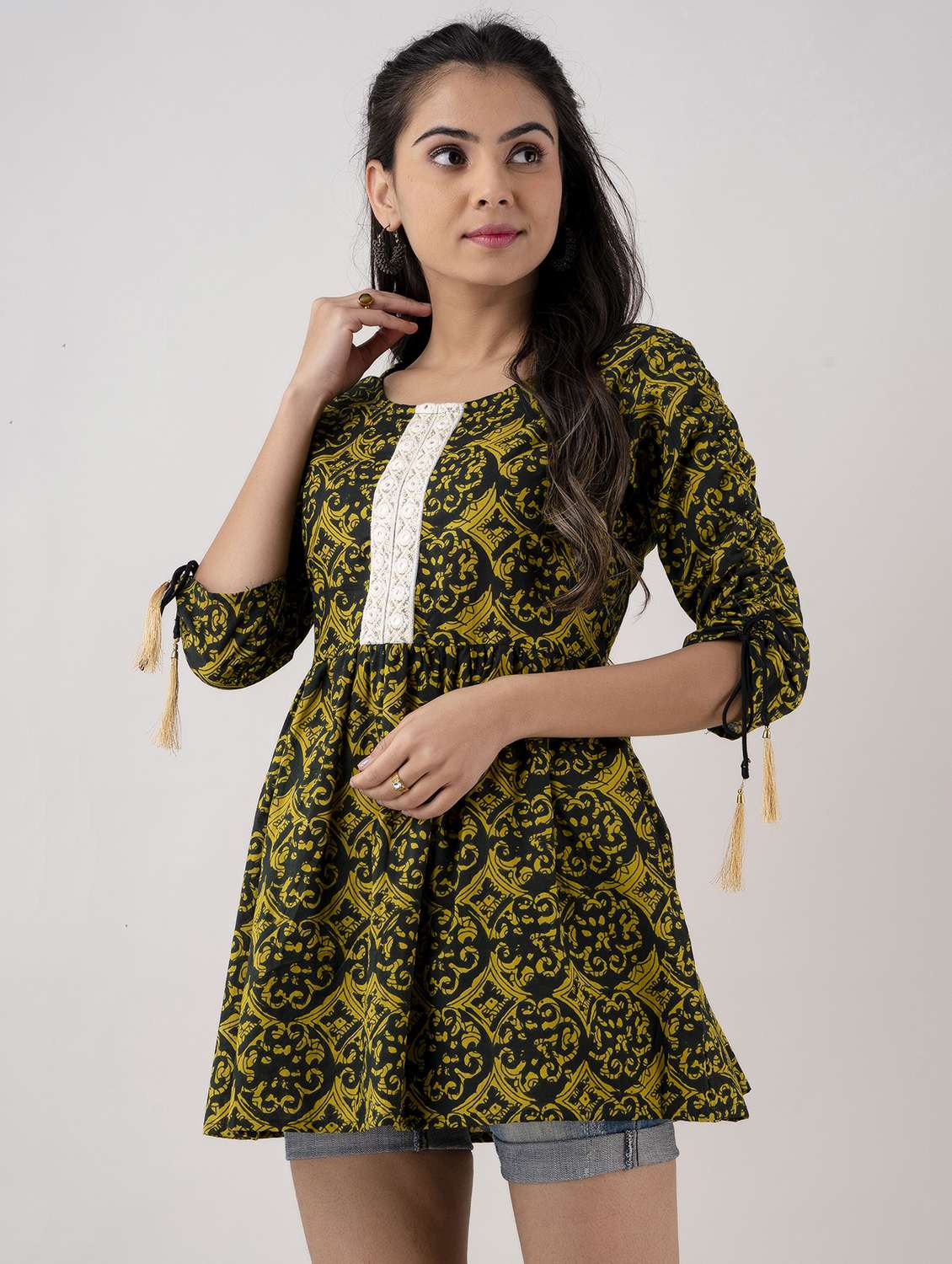 women printed three quarter sleeve ethnic top - 22316984 -  Standard Image - 1