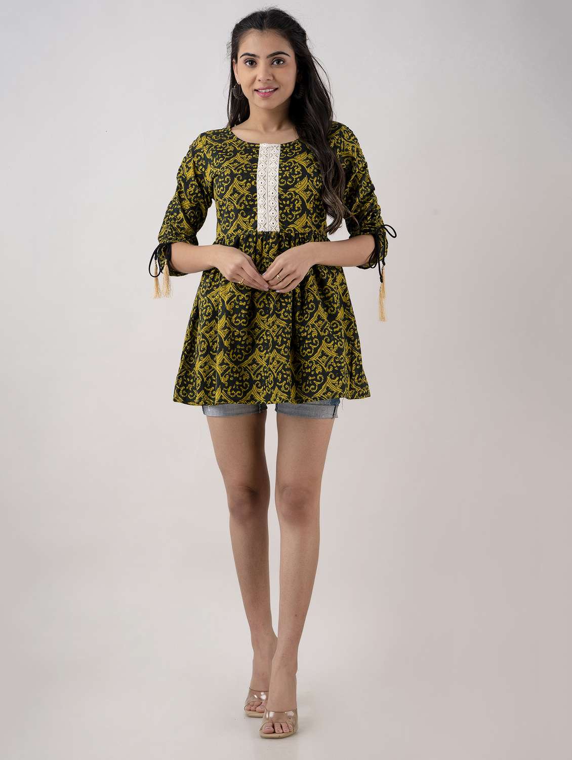 women printed three quarter sleeve ethnic top - 22316984 -  Standard Image - 4