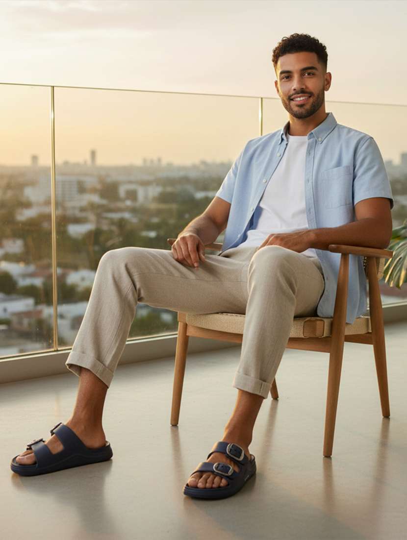 men solid slip on slider - 22316996 -  Standard Image - 4