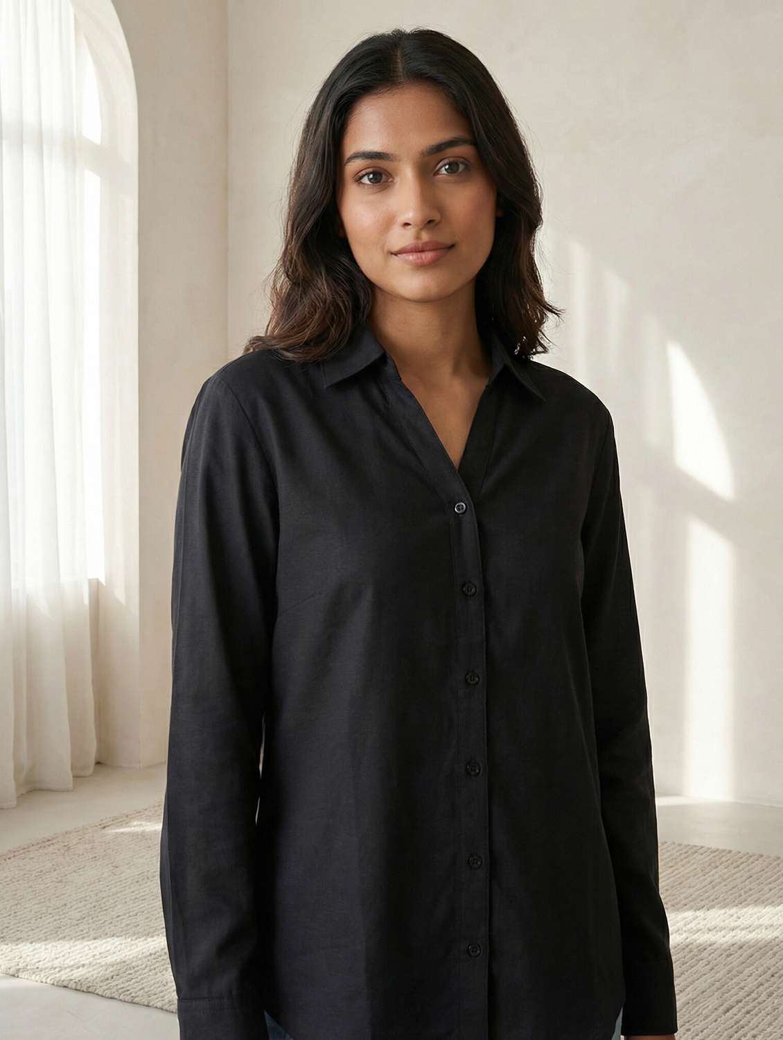 women solid collared long sleeve shirt - 22317014 -  Standard Image - 4