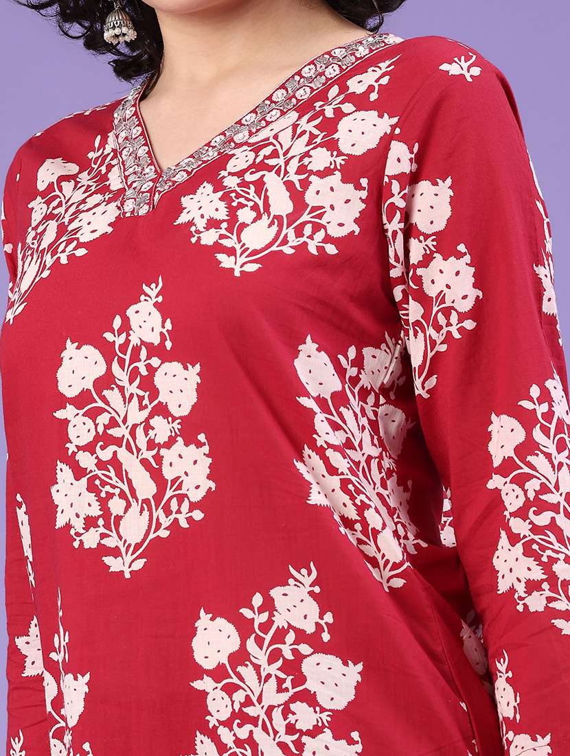 women floral printed three quarter sleeve kurta pant set - 22317100 -  Standard Image - 1