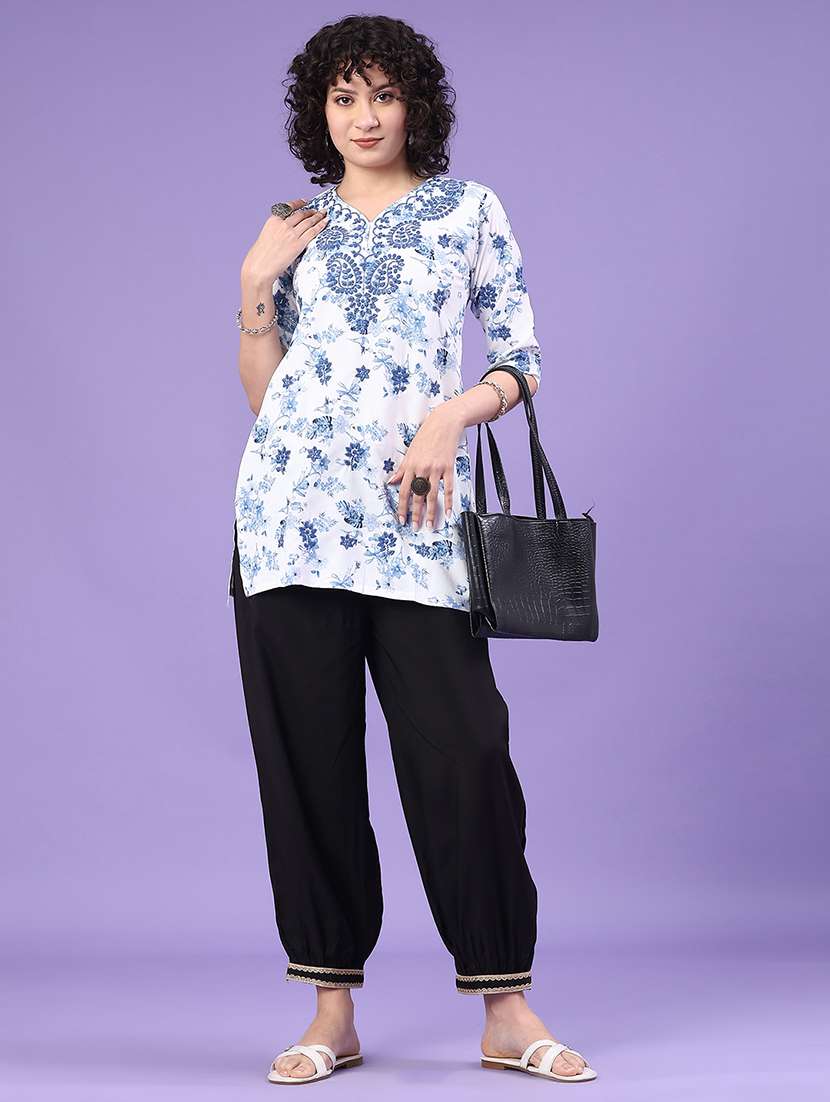 women floral three quarter sleeve straight kurti - 22317111 -  Standard Image - 4