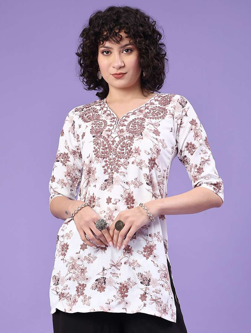 women floral three quarter sleeve straight kurti