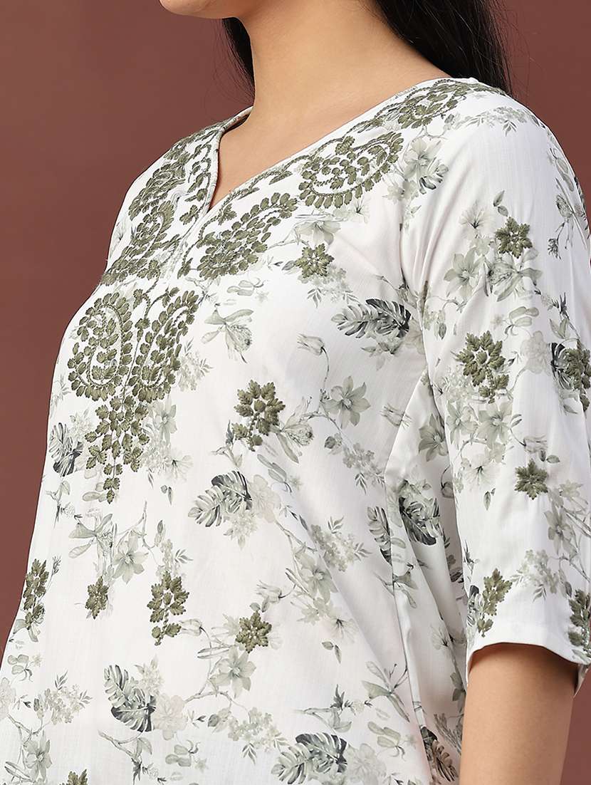 women floral three quarter sleeve straight kurti - 22317114 -  Standard Image - 1