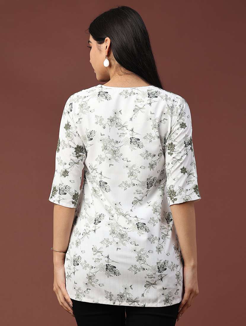 women floral three quarter sleeve straight kurti - 22317114 -  Standard Image - 4