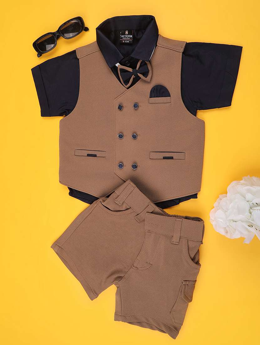 beige cotton combo infant twin set - 22317130 -  Standard Image - 1