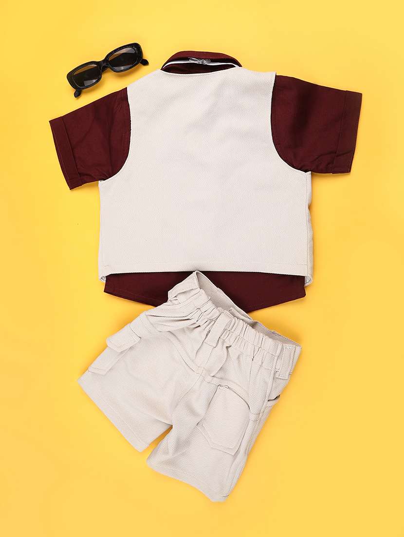 maroon cotton combo infant twin set - 22317131 -  Standard Image - 1