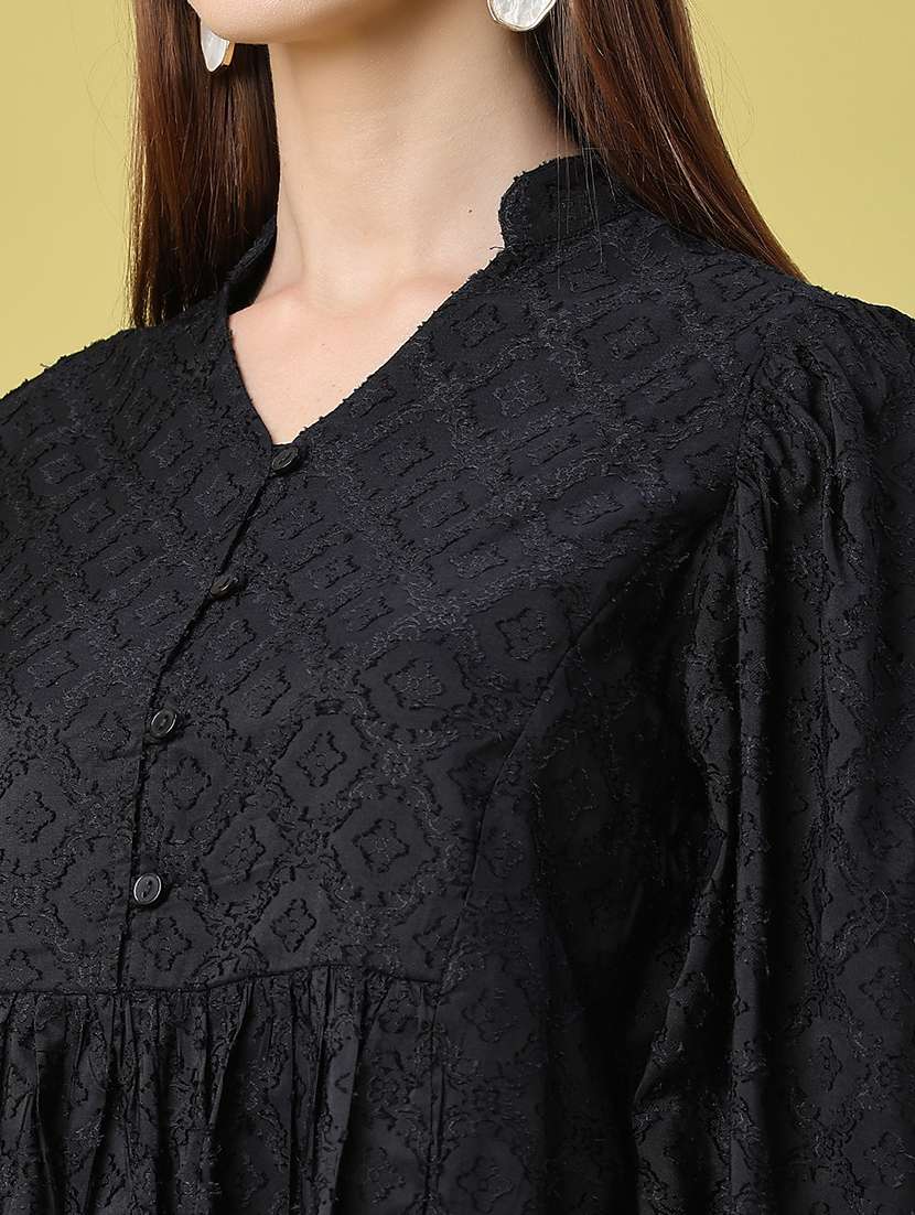 women self design long sleeves peplum top - 22317204 -  Standard Image - 1