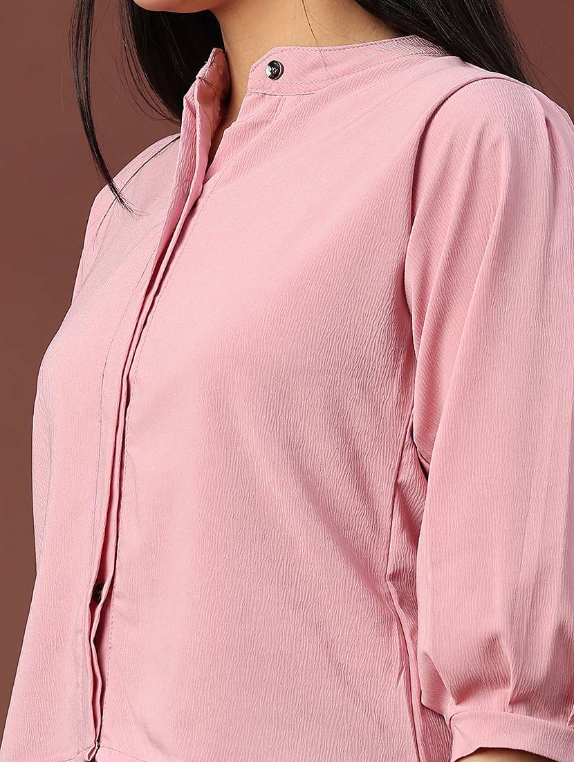 women solid puff sleeve high low top - 22317209 -  Standard Image - 1