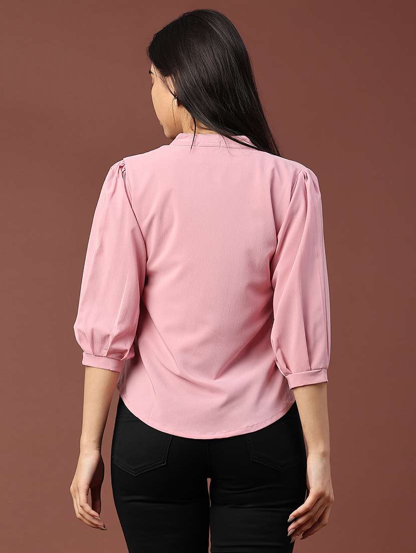 women solid puff sleeve high low top - 22317209 -  Standard Image - 4