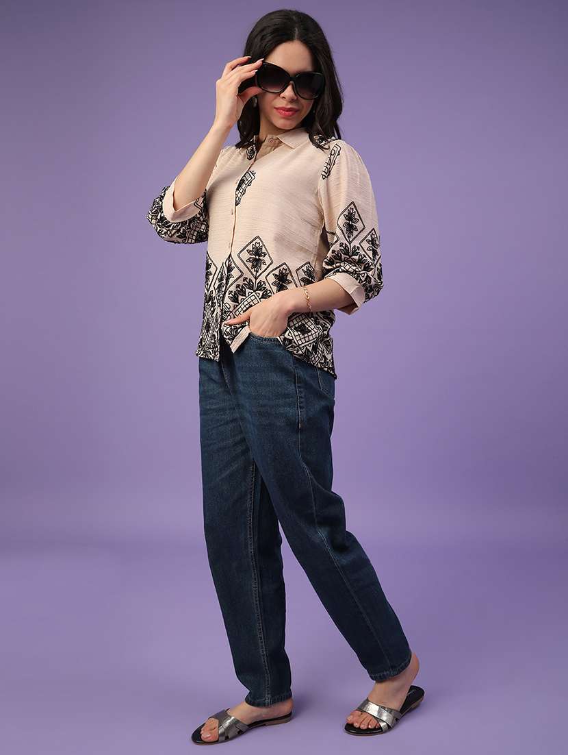 Beige Cotton Shirt Top - 22317212 -  Standard Image - 4