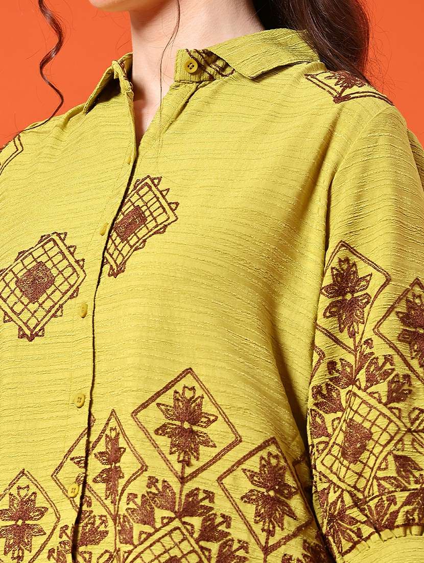 Women Embroidered Three Quarter Sleeve Shirt - 22317213 -  Standard Image - 1