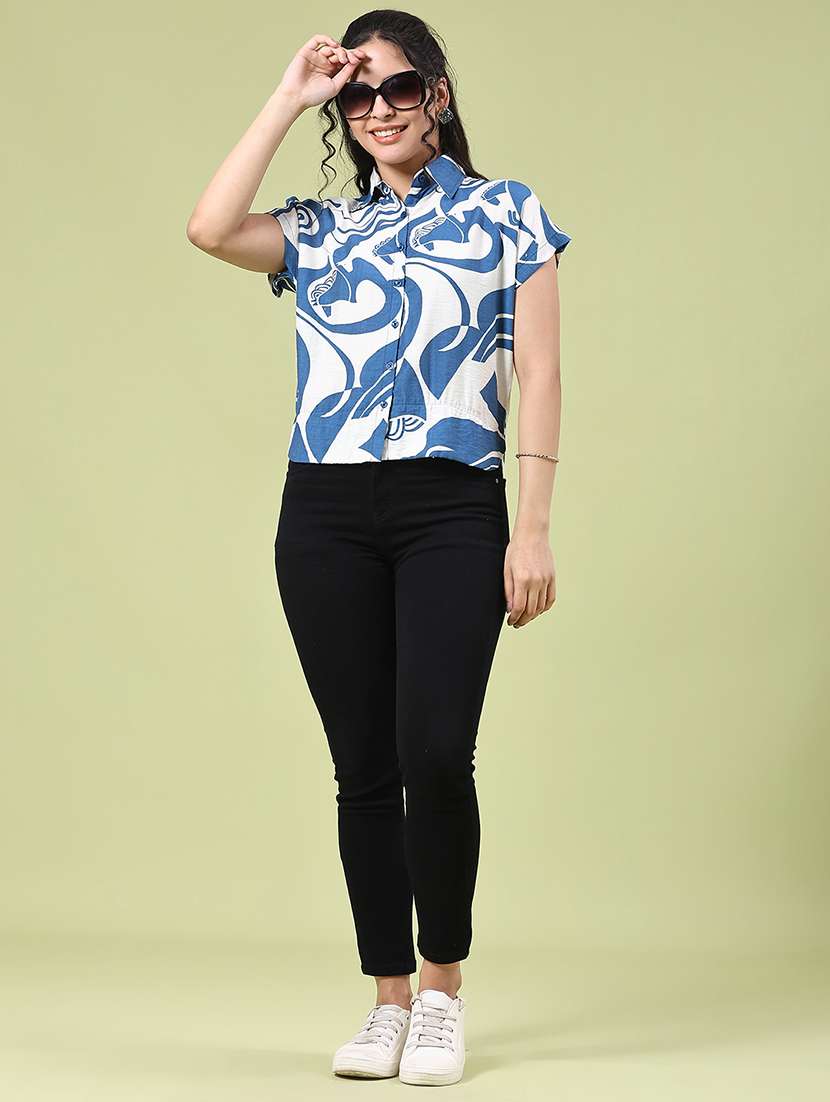 women printed collared short sleeve shirt - 22317236 -  Standard Image - 4