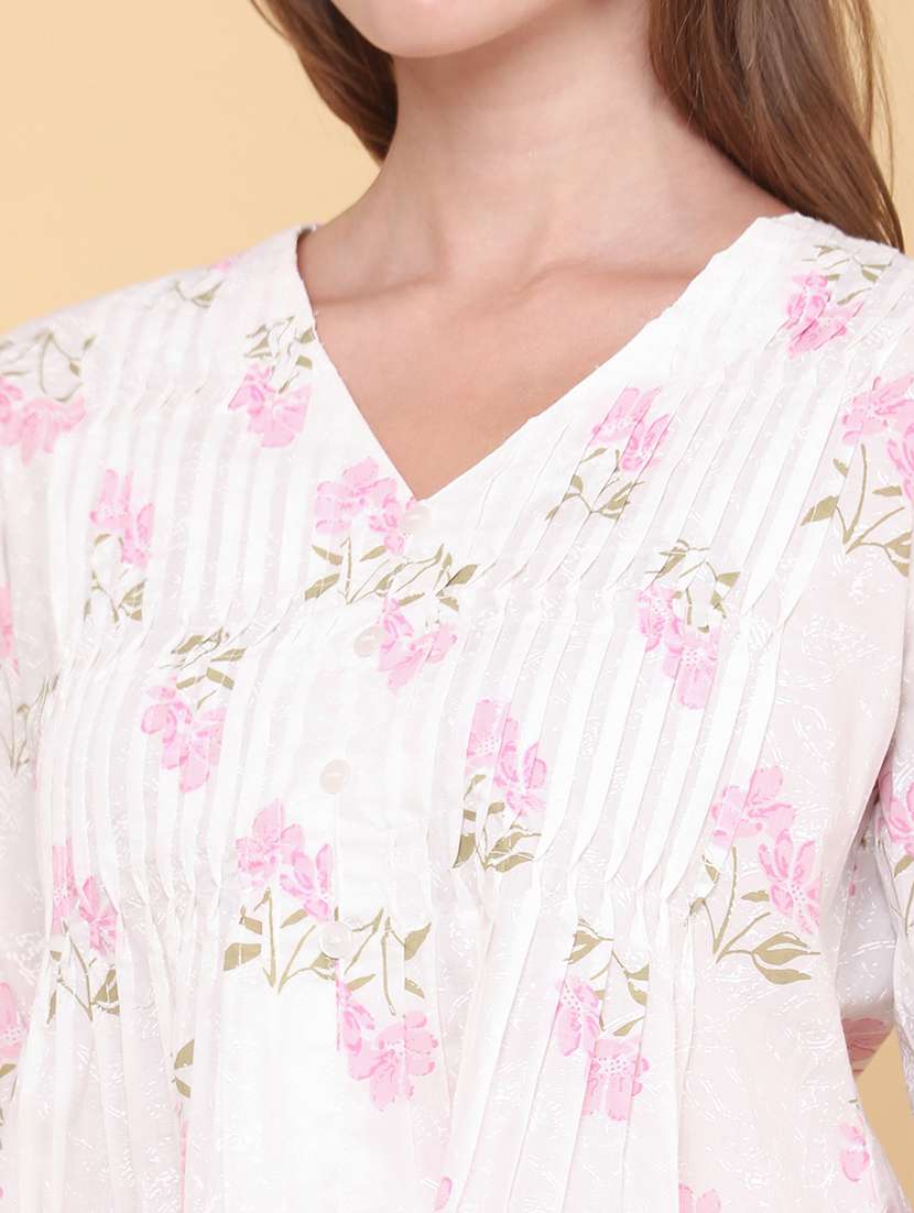 women printed three quarter sleeves a-line top - 22317272 -  Standard Image - 1