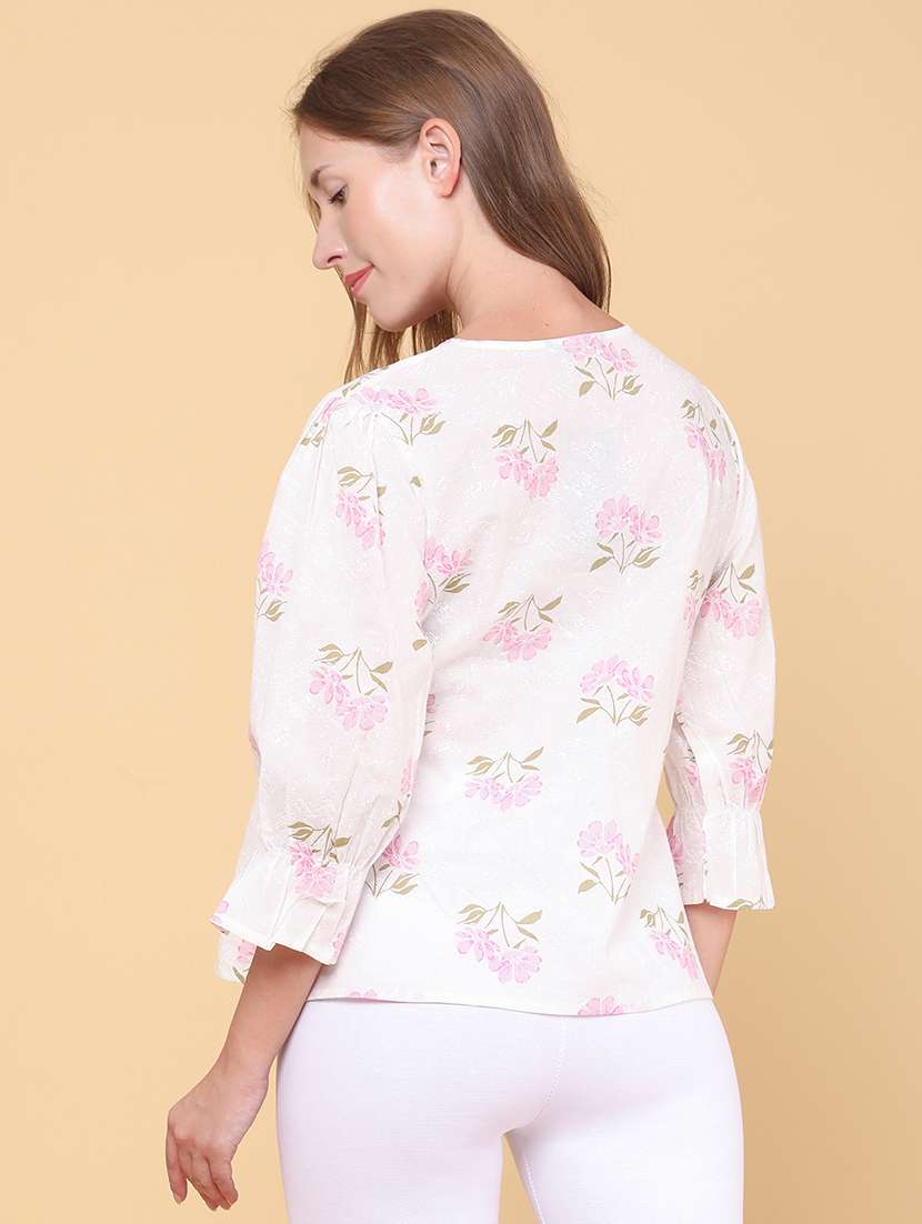 women printed three quarter sleeves a-line top - 22317272 -  Standard Image - 4