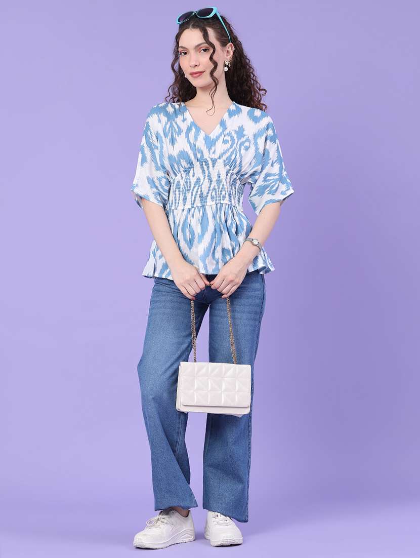 women printed short sleeves peplum top - 22317276 -  Standard Image - 4
