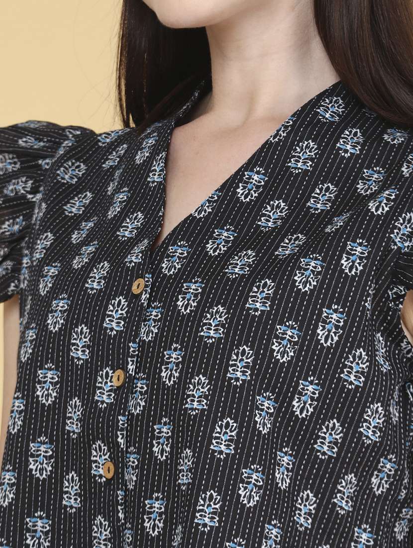 women printed v neck ethnic top - 22317279 -  Standard Image - 1