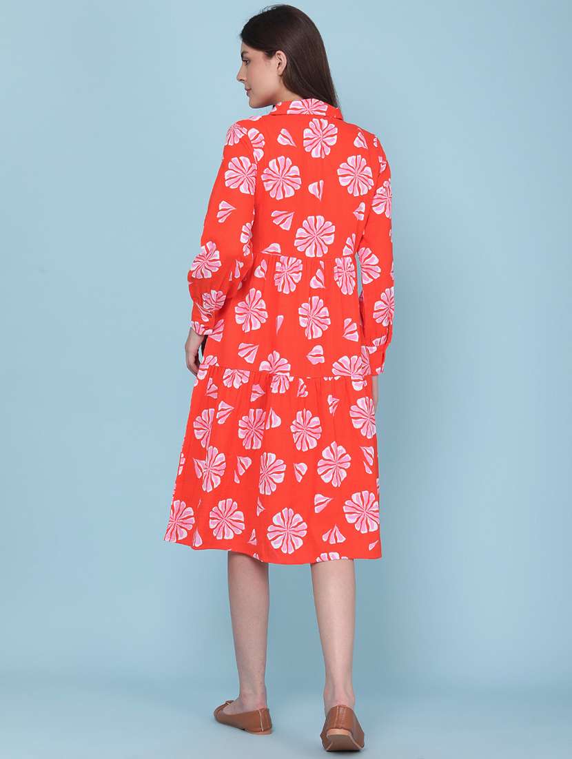 women printed long sleeves a-line dress - 22317335 -  Standard Image - 4