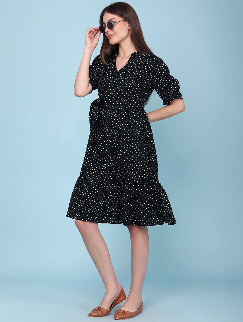 women printed short sleeves tiered dress