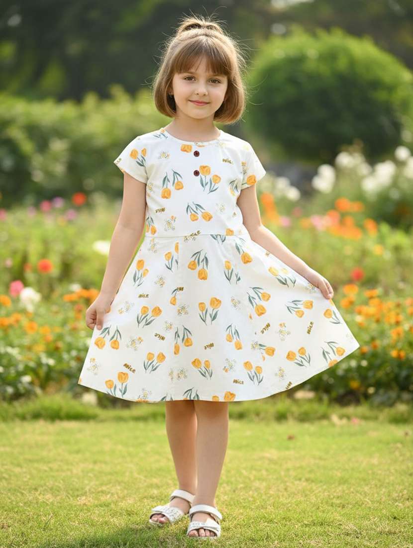 girls printed short sleeve flared frock - 22317364 -  Standard Image - 1
