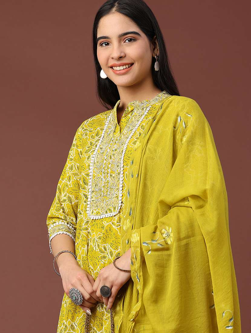 mustard cotton kurta dupatta  set - 22317398 -  Standard Image - 1