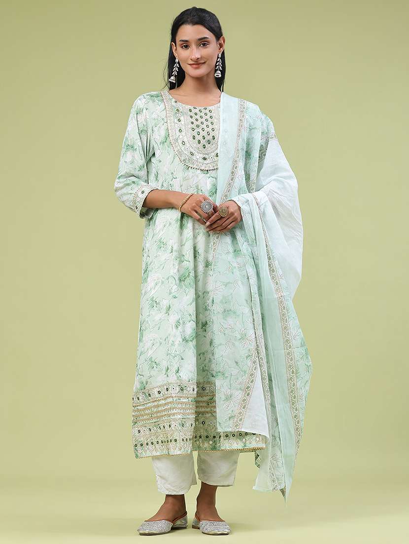green rayon kurta pant  set - 22317402 -  Standard Image - 1