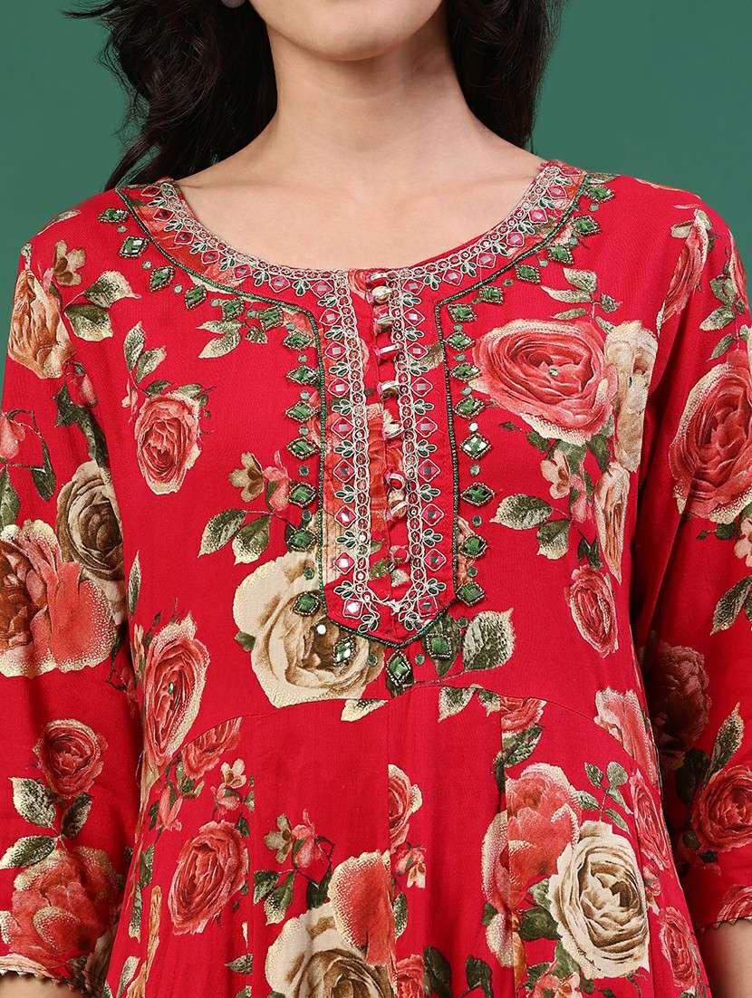 red rayon kurta pant  set - 22317408 -  Standard Image - 1