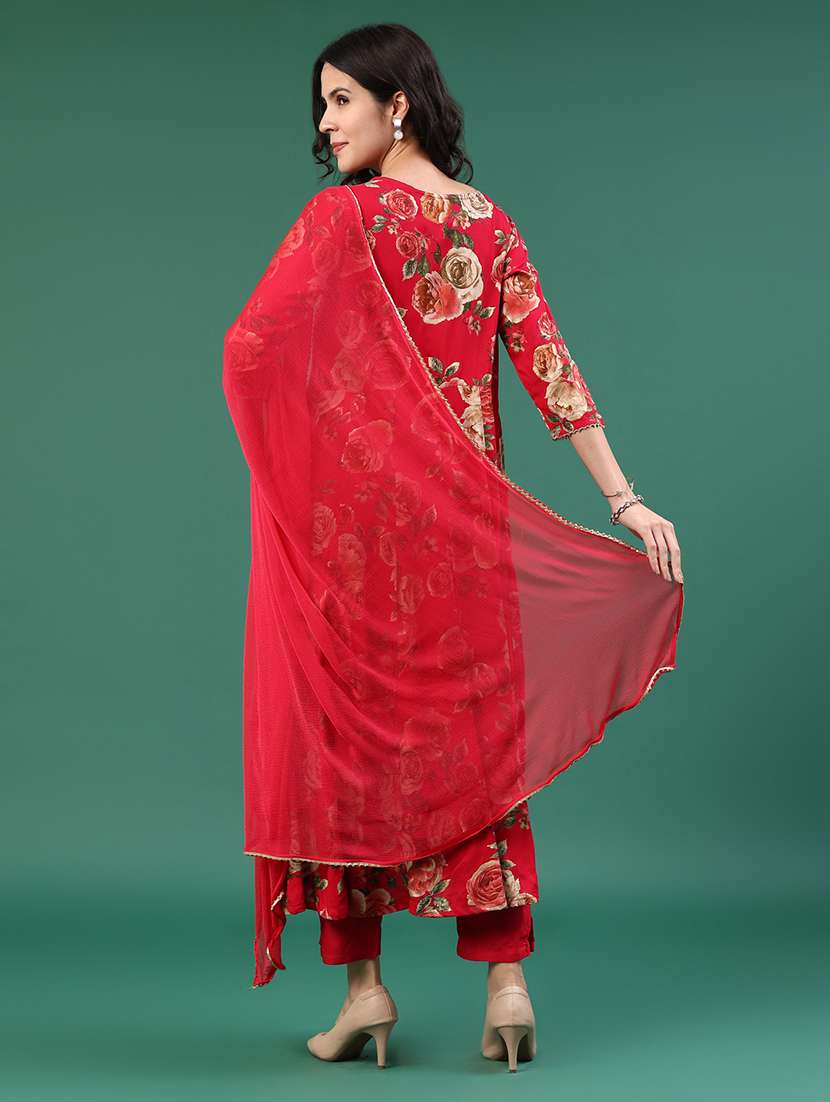 red rayon kurta pant  set - 22317408 -  Standard Image - 4